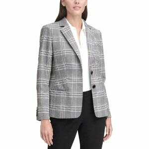 Tommy Hilfiger Elbow Patch Crosshatch Plaid Gray White Blazer Women's Size 10